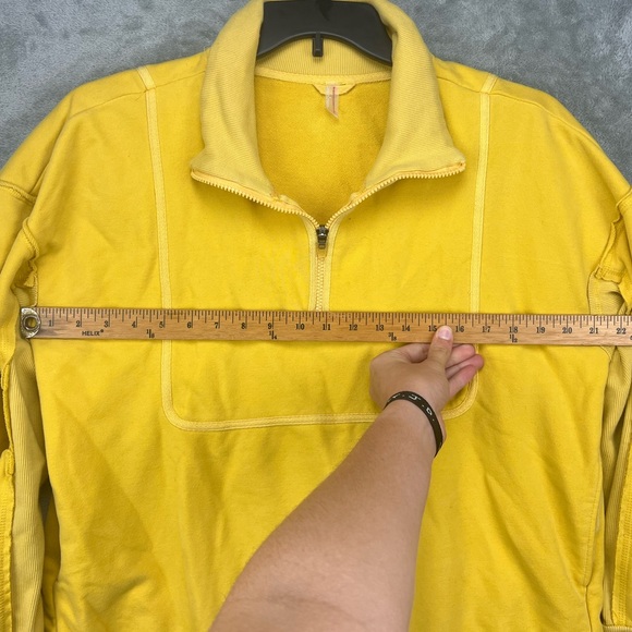 Free People In the Clouds Sweatshirt Quarter Zip Pullover Yellow Cozy Sz Small - Picture 13 of 13